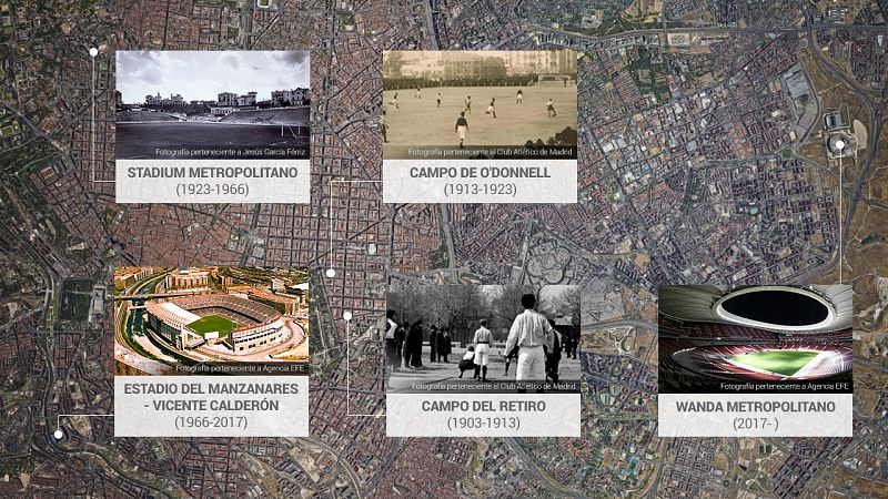 Los cinco estadios de la historia en círculos del Atlético de Madrid