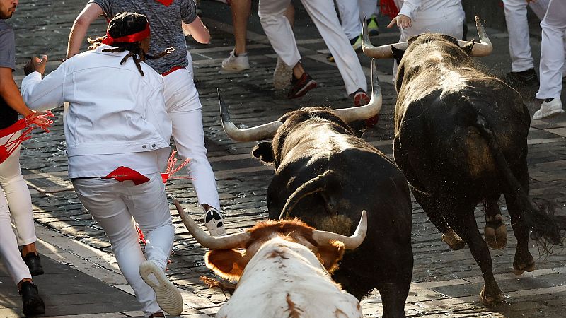 Resumen y vdeo completo del quinto encierro de San Fermn 2024: siete heridos, ninguno por asta de toro