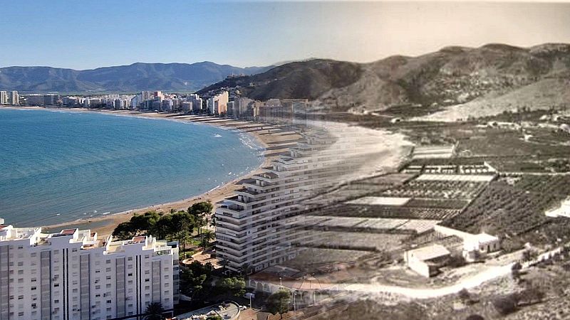 La ciudad de Cullera vista desde el mismo punto en los aos 50 y en la actualidad