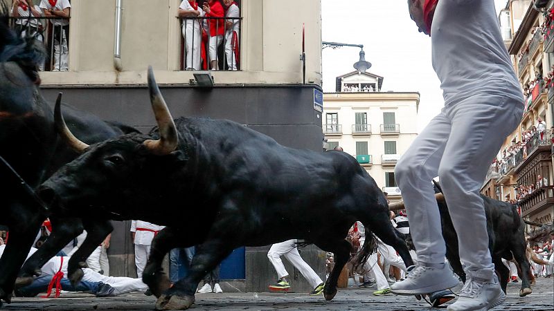 Mejores imgenes del sexto encierro de San Fermn 2024: vibrante y rpido con los Jandilla