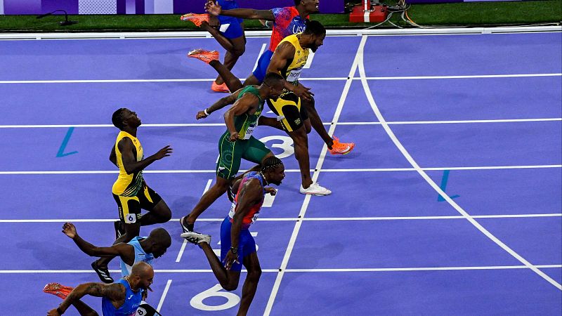 Noah Lyles, campeón olímpico de los 100 m por cinco milésimas en una igualadísima final