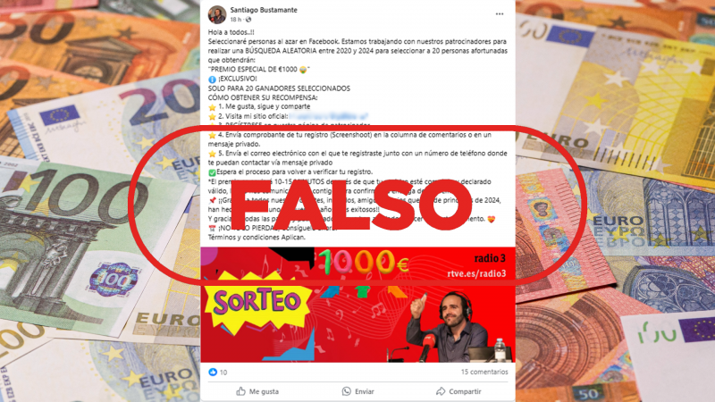 La emisora Radio 3 de RTVE no sortea un premio de 1.000 euros a través de Facebook