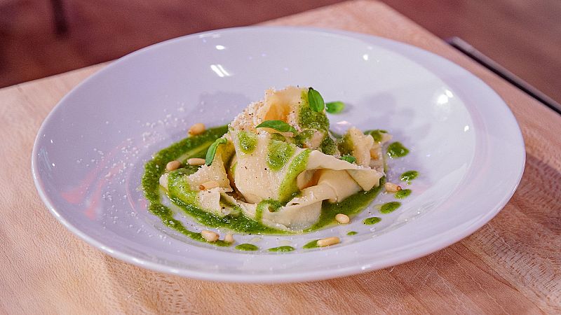 Receta de pappardelle al pesto de Pelayo Díaz en MasterChef Celebrity 9