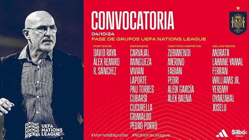 Vuelven Baena, Morata, Porro, Merino y Cubarsí a una lista con tres laterales y sin Omorodion