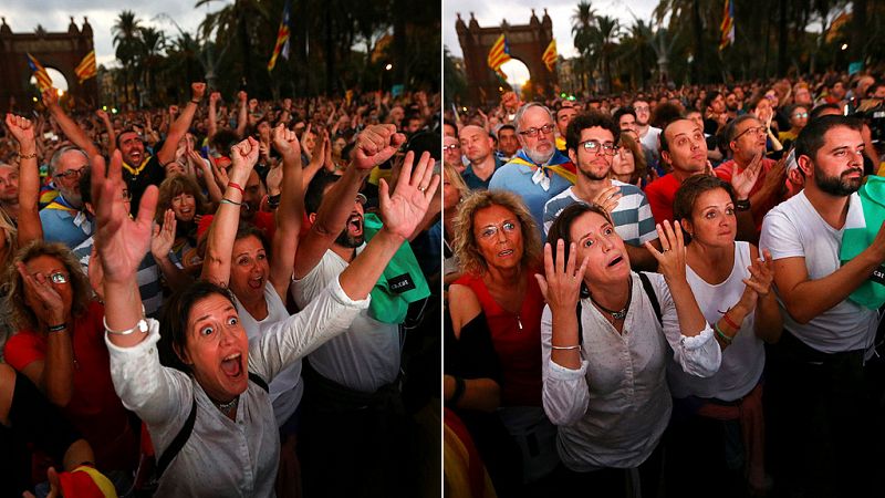 Decepción entre los miles de independentistas congregados junto al Parlament tras escuchar a Puigdemont