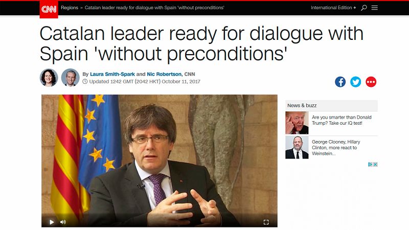Puigdemont propone un diálogo "sin condiciones" y una mesa con cuatro negociadores para elegir un mediador