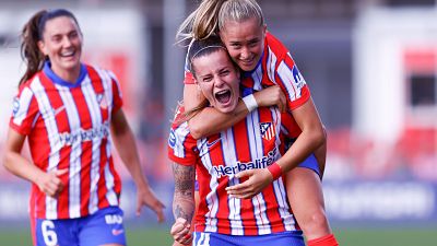 Rosa Otermin celebra el nico gol del Atltico de Madrid antre la Real Sociedad.