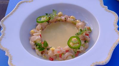 Receta de ceviche de corvina, maz, manzana verde y jalapeos de MasterChef Celebrity 9