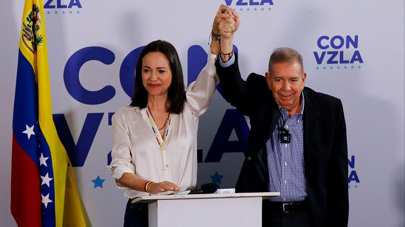 Los opositores venezolanos María Corina Machado y Edmundo González Urrutia, premio Sájarov 2024