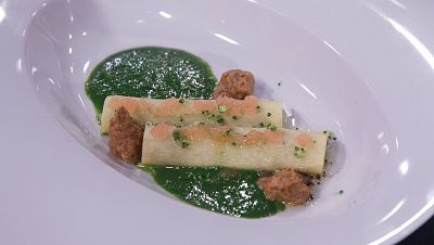 Receta de canelones rellenos de carne y crema de espinacas de Ins Hernand en MasterChef Celebrity 9