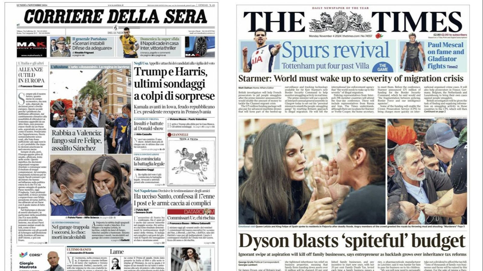 La fotografía de los reyes increpados en Paiporta, portada en los medios internacionales - Informativo 24h | Ver