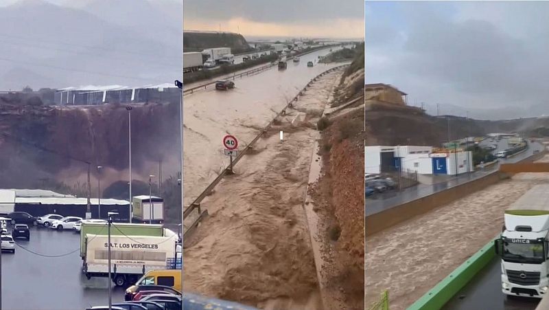 Una tromba de agua obliga a cortar la autova A7 en Balanegra, Almera