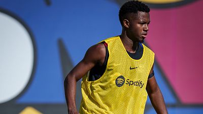 Ansu Fati, en un entrenamiento del FC Barcelona