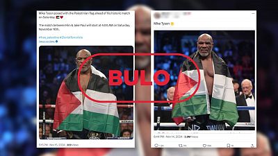 El exboxeador Mike Tyson no posa con una bandera de Palestina, son imgenes creadas con IA