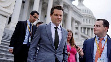 El excongresista republicano estadounidense Matt Gaetz a la salida del Capitolio, en Washington