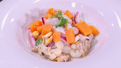 Receta de ceviche de corvina y almejas con boniato de Leo y Nico de MasterChef Junior 11