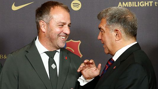 Hansi Flick y Joan Laporta en gala de celebracin del 125 aniversario del FC Barcelona