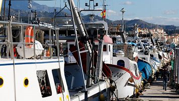 Pescadores andaluces amarran sus barcos de arrastre en protesta contra la propuesta de la Comisión Europea (CE)