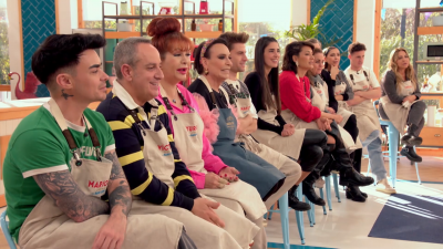 Los concursantes de 'Bake Off: famosos al horno' durante la cata a ciegas del tercer programa