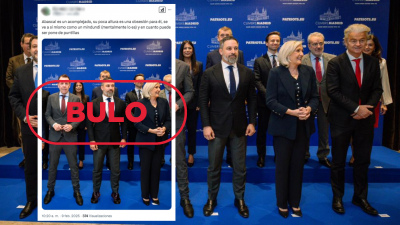 Esta imagen de Santiago Abascal posando de puntillas en la cumbre de Patriots est manipulada