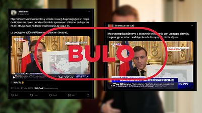 El presidente de Francia, Emmanuel Macron, no muestra un mapa de Ucrania al revs, es un bulo