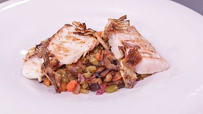 Receta de lubina con pisto y alcachofa crujiente de Ana Mar�a en MasterChef 12+1