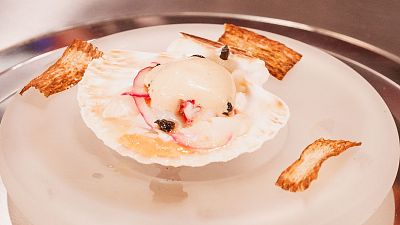 Receta de ceviche de vieira y gambones de Chema en MasterChef 12+1