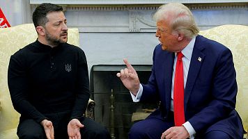 El presidente de Estados Unidos, Donald Trump, reunido con su homólogo ucraniano, Volodímir Zelenski