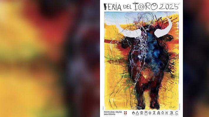 Un cartel del mallorqun Miquel Barcel anunciar la Feria del Toro de San Fermn 2025