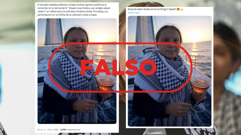 No es Greta Thunberg bebiéndose un cóctel en la Flotilla de la Libertad, es IA