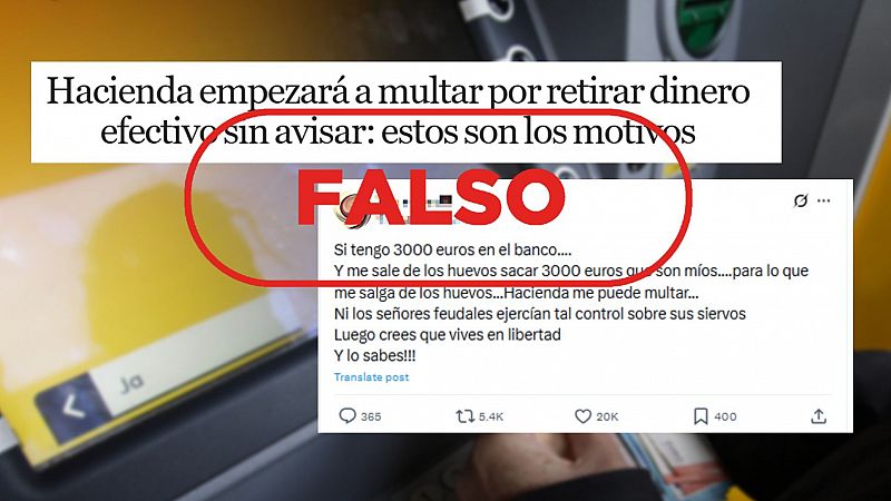 Es falso que Hacienda te pueda multar por sacar 3.000 euros en efectivo del banco sin avisar