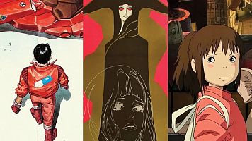 Detalle de la portada de 'Carteles de anime. De Akira a El viaje de Chihiro'