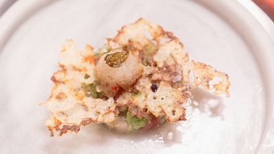 Receta de tartar de at�n con crujiente de gamba de Emilio en MasterChef 13