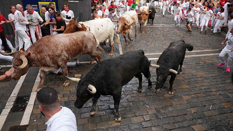 El primer encierro de San Fermn 2025 entre cadas de mozos y toros: vdeo completo de la carrera