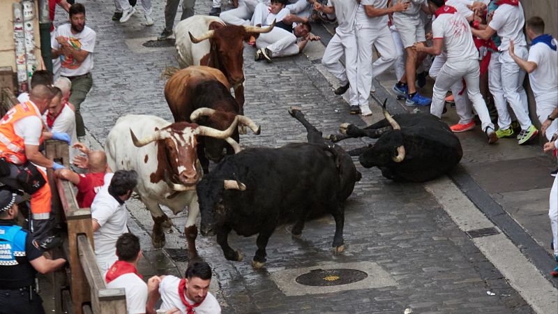 El resbaln de los Fuente Ymbro y la osada de los mozos: fotos ms impactantes del primer encierro de San Fermn