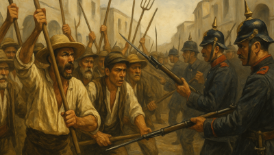 Jornaleros en los Sucesos de Jerez de 1892 (imagen generada con Interligencia Artificial)