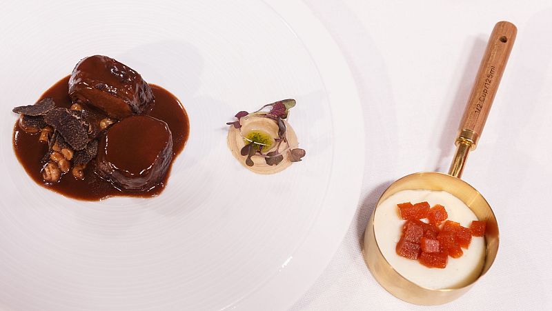 Receta de solomillo de ciervo con emulsin de castaas y cremoso de patatas y queso de Bea en MasterChef 13