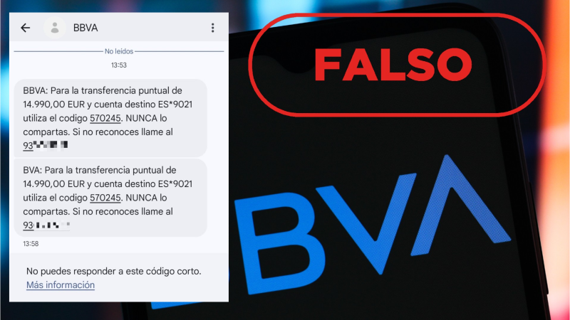 BBVA no te manda este SMS para que autorices una transferencia de 14.990 euros, es un fraude