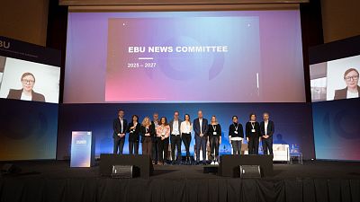 Asun Gómez Bueno, vicepresidenta del Comité de Informativos de la UER y Rosalía Alcubilla, miembro del Comité de Radiodifusión Asun Gómez Bueno, vicepresidenta del Comité de Informativos de la UER y Rosalía Alcubilla, miembro del Comité de Radiodifusión