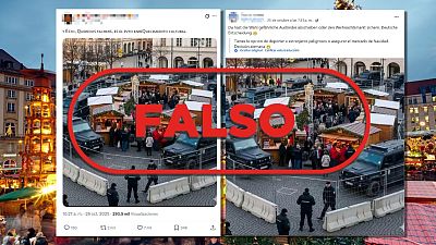 No es un mercado navideo rodeado por policas en Alemania, es una imagen generada con IA