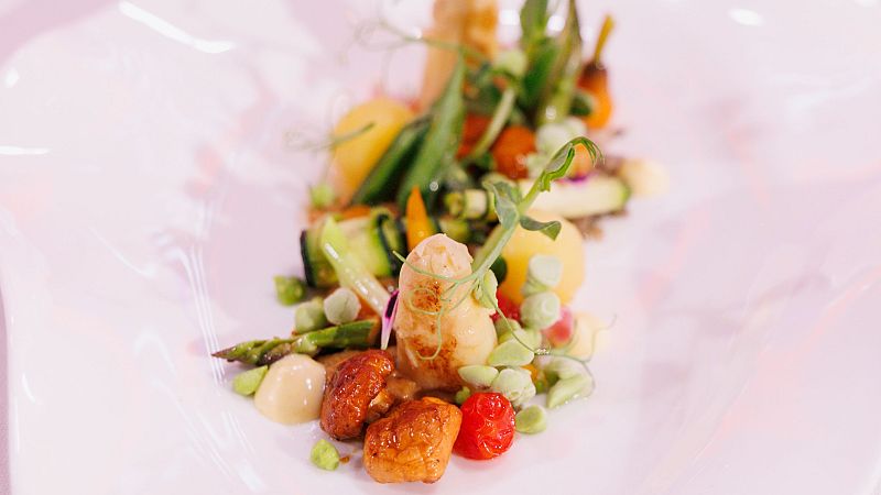 Receta de pur de lentejas con verduras y crumble de aceituna negra de Maril Montero en MasterChef Celebrity 10