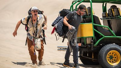 Aldo Comas y Jos Lamuo, durante su llegada al check point