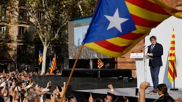 El 'expresident' Carles Puigdemont interviene en el acto organizado por entidades independentistas el 8 de agosto de 2024