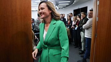 Pilar Alegr�a tras ofrecer su �ltima rueda de prensa como portavoz del Ejecutivo, en Moncloa