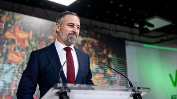 El presidente de VOX, Santiago Abascal, valora los resultados de las elecciones extreme�as.