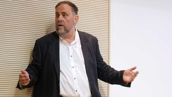 El presidente de ERC, Oriol Junqueras, en la sede del partido en Barcelona