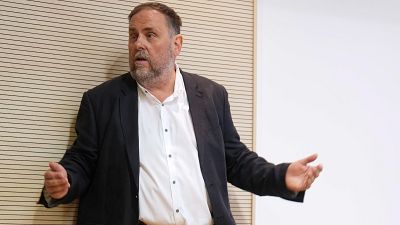 El presidente de ERC, Oriol Junqueras, en la sede del partido en Barcelona