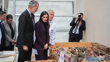 El rey Felipe VI y la reina Letizia, durante una visita al proyecto 'Salvem les fotos / Fotos UPV / Recuperar las Memorias'