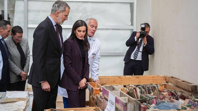 El rey Felipe VI y la reina Letizia, durante una visita al proyecto 'Salvem les fotos / Fotos UPV / Recuperar las Memorias'