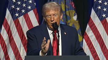 El presidente de Estados Unidos, Donald Trump, hablando en el Club Econ�mico de Detroit (EE.UU.).